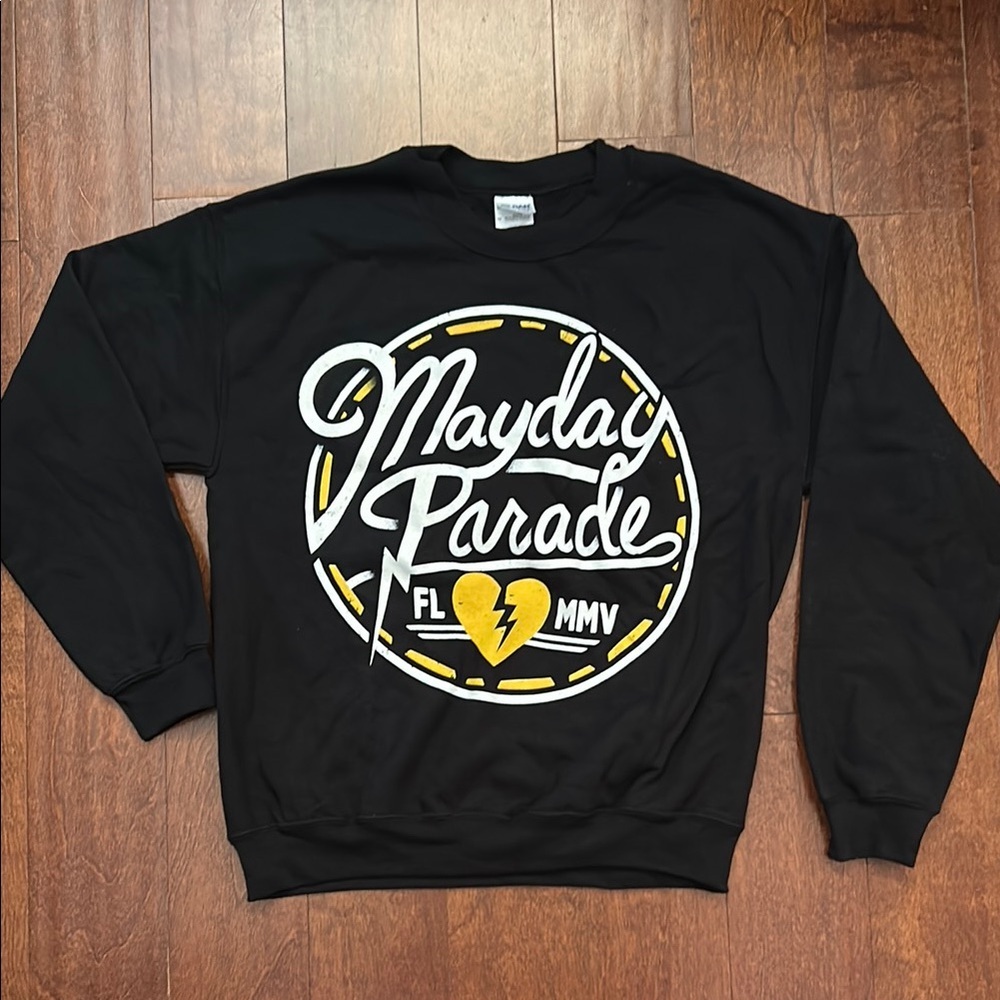 Mayday Parade Black Crewneck Sweatshirt, White and Yellow Graphic, Size Lg, NWOT